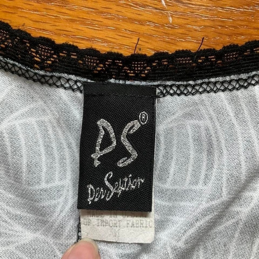 Vintage 2000s Black + White Dress Asymetric Lace Trim Size M Y2K GothPreppy - Picture 3 of 4
